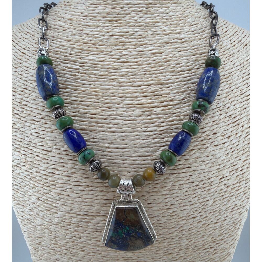 Artisan Multi Stone Gemstone Statement Necklace Lapis, Turquoise +